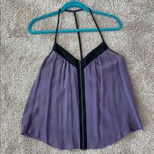 Black and purple zip front silk tank